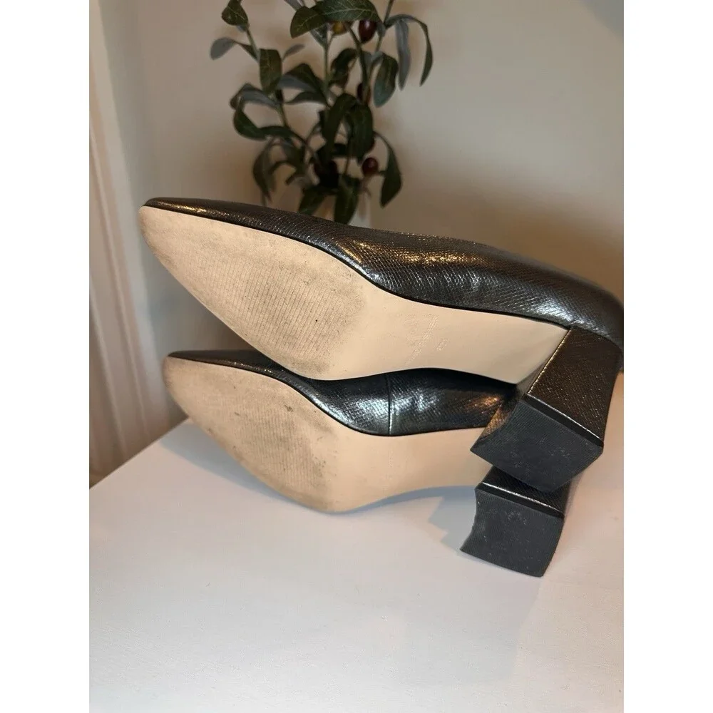 Marc Fisher Keri Silver Metallic Snake Print Block Heel Pumps Shoes Womens 6.5